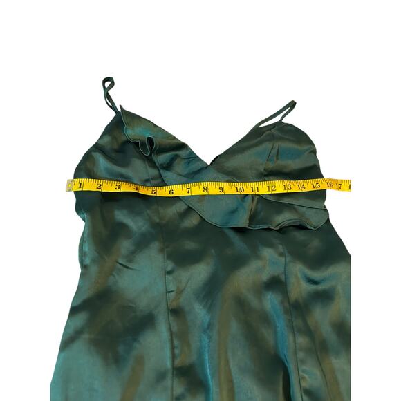 Lulus Green Satin Lucky Lady Ruffled Gown- Size M - Picture 6 of 15
